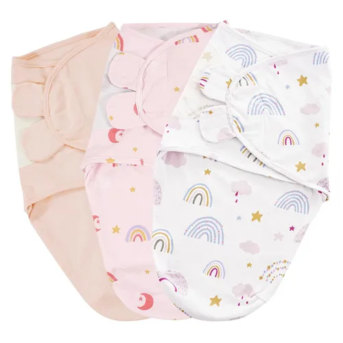 Miniatura 8 de PHF Sacos de dormir de algodón para recién nacidos, paquete de 3 unidades de 0 a 3 meses para niños, manta fácil ajustable, artículos esenciales