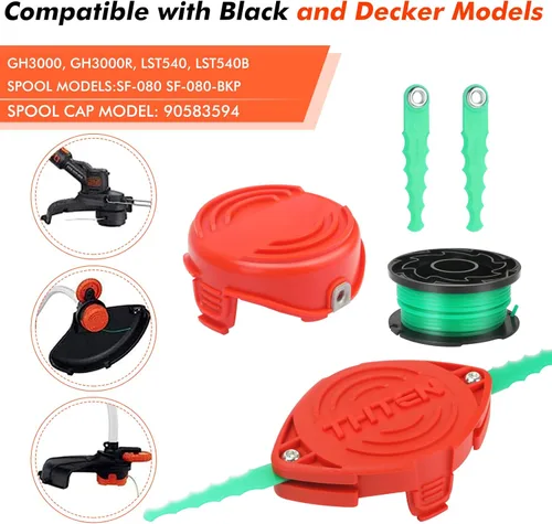 Miniatura 4 de THTEN SF-080 - Juego de 18 cuchillas para recortar césped compatible con Black & Decker GH3000 LST540 GH3000R LST540B