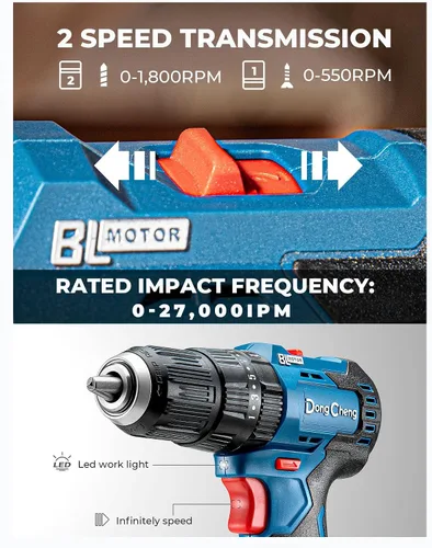 Miniatura 4 de Dong Cheng - Taladro de impacto inalámbrico sin escobillas de 20 V, 443 pulgadas/libras, 27000 RPM, portabrocas de metal sin llave de 13 mm