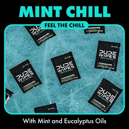 Miniatura 4 de DUDE Wipes On-The-Go Mint Chill - Toallitas de viaje – 30 unidades (envueltas individualmente) – Toallitas desechables extragrandes para adultos