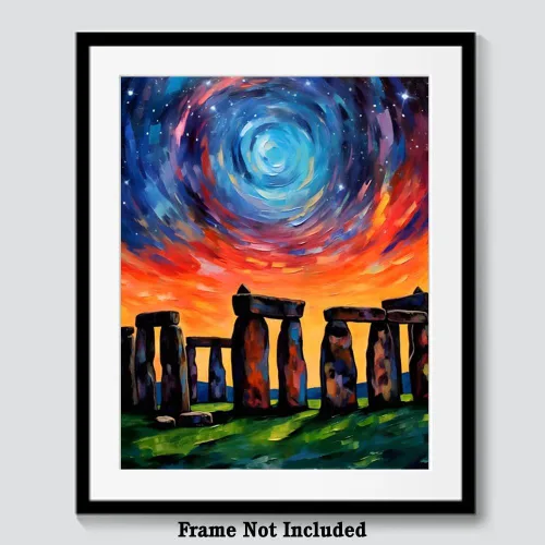 Miniatura 6 de Bestbuddy Pet 8X10 Noche estrellada sin marco Stonehenge Monumento Prehistórico Reino Unido Sitio Histórico Arqueología Viaje Pintura al óleo