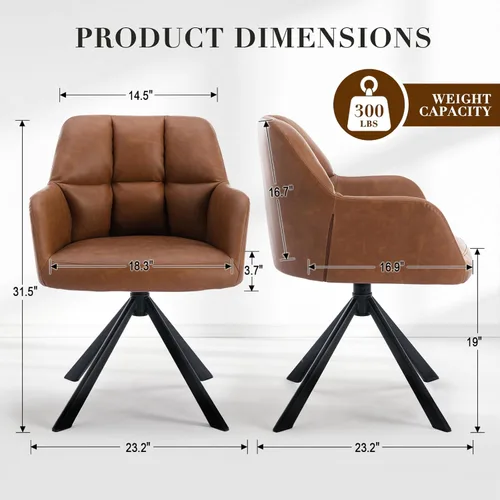 Miniatura 2 de EALSON Cómoda silla de escritorio de cuero, moderna silla de trabajo para computadora, sin ruedas, silla giratoria con brazo de respaldo medio