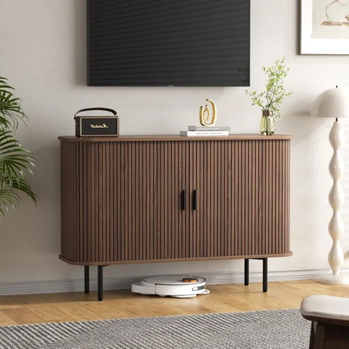 Miniatura 9 de FiveWillowise Aparador de buffet de 47 pulgadas de ancho x 32 pulgadas de alto con almacenamiento, armario de almacenamiento acanalado con borde