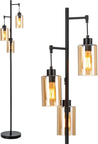 Miniatura 11 de Tangkula - Lámpara rústica de árbol de 3 cabezas, lámpara de pie de metal de 67 pulgadas con 3 pantallas colgantes, iluminación de jaula para sala