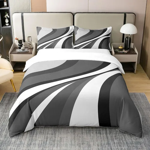 Miniatura 11 de Erosebridal Juego de ropa de cama geométrica de 100 % algodón, tamaño individual, funda de edredón de remolinos rojos, blancos y grises, funda