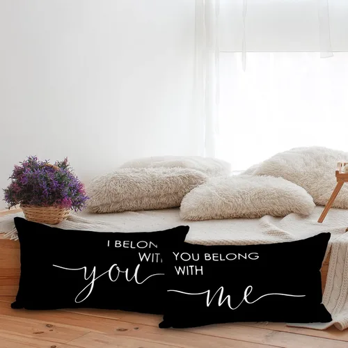 Miniatura 4 de (RB) - Juego de 2 fundas de almohada de franela con texto en inglés "I Belong with You, You Belong with Me", 12 x 20 pulgadas, regalos