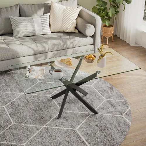 Miniatura 4 de Mesa de centro de vidrio templado con patas de metal, mesa rectangular moderna para sala de estar en casa, oficina, sala de estar