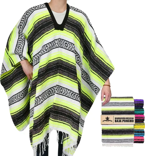 Miniatura 75 de Artisans Bazaar Poncho tradicional mexicano de Baja para hombres y mujeres, auténtico sarape de Gaban, manta de vaquero Pancho Jorongo