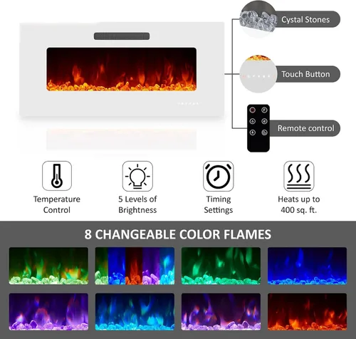 Miniatura 3 de AMERLIFE Soporte de TV con chimenea de 68 pulgadas con chimenea de 40 pulgadas, moderno centro de entretenimiento con chimenea de alto brillo