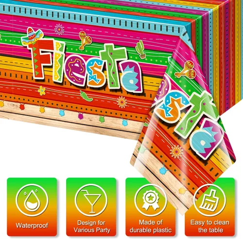 Miniatura 3 de Mantel de 3 piezas de decoración de fiesta mexicana, mantel de plástico impreso con Cinco de Mayo para fiesta, taco, noche, cumpleaños y suministros