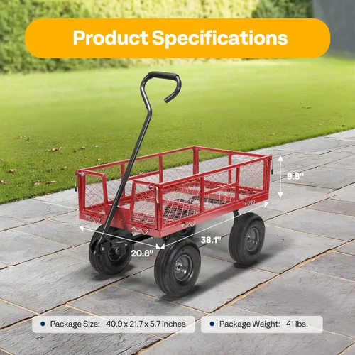Miniatura 3 de VIVOHOME - Carrito de jardín plegable de malla de acero, capacidad de 1100 libras, altamente resistente, con lados extraíbles y ruedas de 10