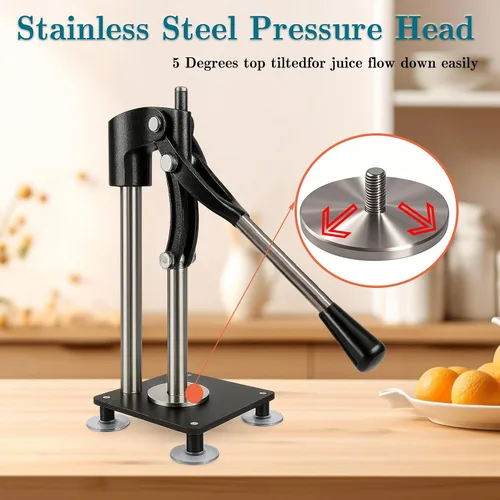 Miniatura 4 de Prensa de exprimidor de mano resistente negra, exprimidor de limón de metal con taza de acero inoxidable de 17.6 fl oz para exprimir cítricos