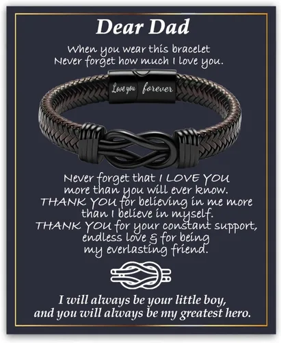 Miniatura 29 de Gifts for Men Infinity Leather Bracelet for Dad New Daddy Husband Boyfriend Son Grandson Brother Nephew Uncle Brown Braided Engraved Leather Jewelry