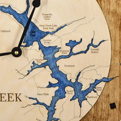 Miniatura 6 de Sea & Soul Deep Creek Lake - Reloj de pared de madera de 24 pulgadas, fabricado con orgullo en los Estados Unidos, arte de cartas náuticas, regalos