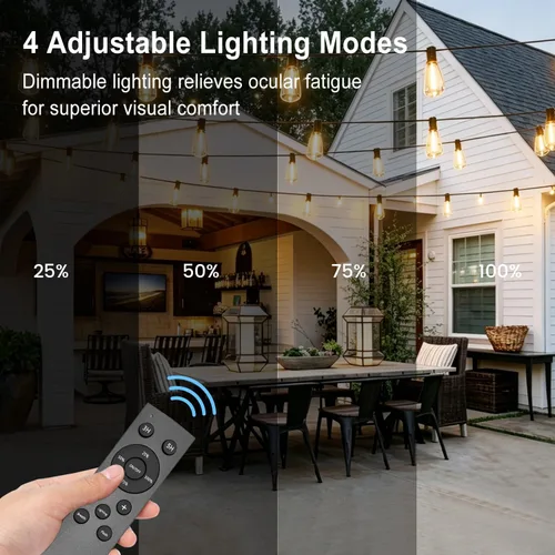 Miniatura 3 de Achin 50FT Solar String Lights Outdoor with 32 LED Bulbs 1.5FT Bulbs Spacing,Patio String Lights Whith Remote, IP65 Waterproof, 3600mAm Battery