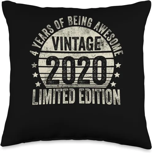 4 Year Old Vintage 2020 Limited Edition Bday Regalos retro de 4º cumpleaños para niñas y niños, almohada de 16 x 16 pulgadas, multicolor