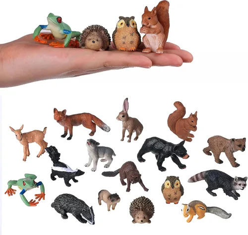 JOKFEICE Figuras de animales pequeños para niños, 16 figuras realistas de animales del bosque, figuras de criaturas del bosque, juguetes educativos