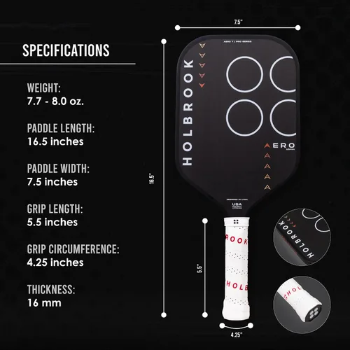 Miniatura 6 de Holbrook Paleta de pickleball sin bordes de la serie Aero: Aprobado por USAPA, superficie de fibra de carbono, núcleo de polipropileno de espuma