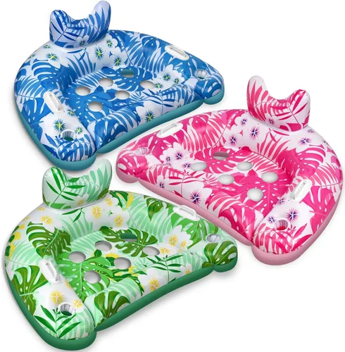 Miniatura 8 de Flotadores de piscina, 3 paquetes de flotadores inflables para piscina, sillas flotantes de piscina con portavasos y asas de servicio, sillas