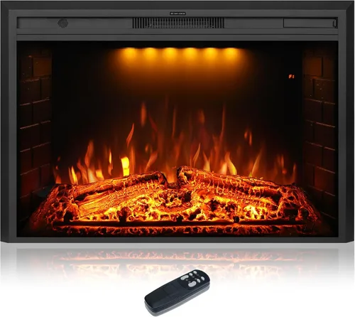 Miniatura 12 de Chimenea eléctrica de 33 pulgadas, chimenea de pared eléctrica con control remoto, registro realista y sonido crujiente, protección contra