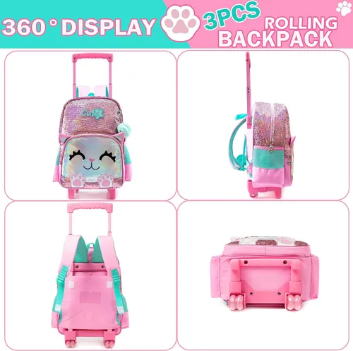 Miniatura 5 de Meetbelify Mochila con ruedas para niñas con ruedas para niñas para escuela primaria