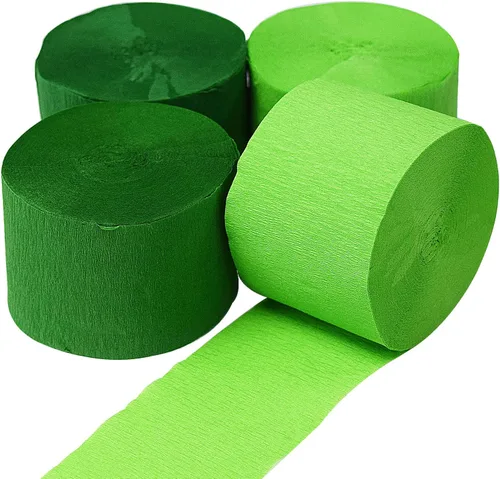 AOODOOM Serpentinas de papel crepé, 4 rollos de 328 pies, verde claro y verde oscuro, paquete de serpentinas de fiesta para decoraciones de
