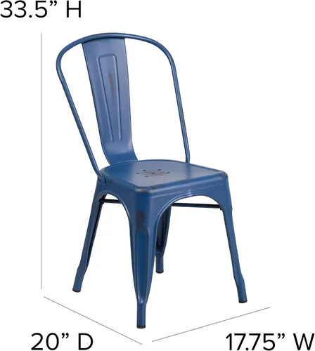 Miniatura 2 de Merrick Lane Banks - Silla apilable de comedor, marco de metal azul antiguo, acabado con recubrimiento en polvo envejecido, respaldo de listones