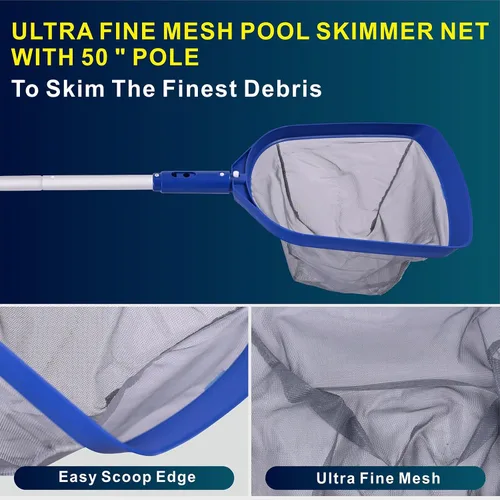Miniatura 4 de POOLAZA Red de desnatador de piscina y cabezal de cepillo de piscina con poste de aluminio de 50 pulgadas