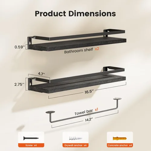 Miniatura 3 de AMADA HOMEFURNISHING AMFS01B - Estantes de baño con toallero, estantes flotantes, estantes de pared para baño/sala de estar/cocina/dormitorio