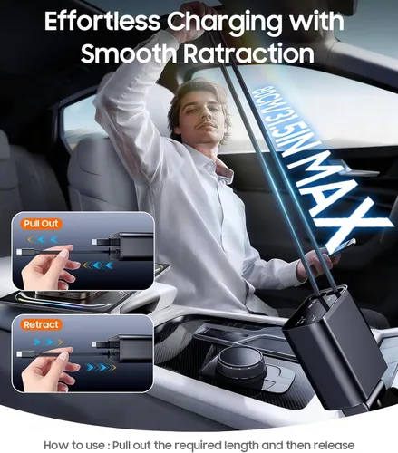 Miniatura 3 de Cargador retráctil para automóvil, cargador rápido 4 en 1, accesorios USB C para auto, camión, regalos esenciales de viaje para mujeres y hombres