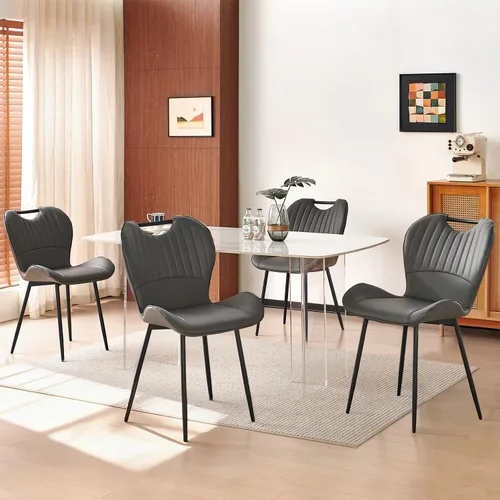 Miniatura 9 de Juego de 4 sillas de comedor, modernas sillas de cocina y comedor de piel sintética con patas de metal, soporte ergonómico para la espalda