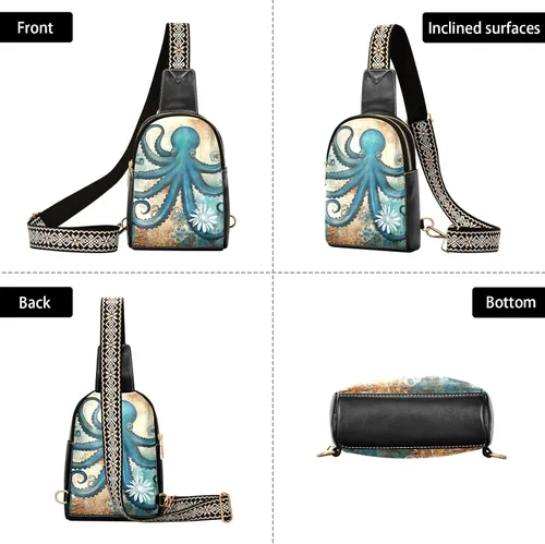 Miniatura 3 de Sling Backpack Octopus Vintage Sling Bag for Women Crossbody Shoulder Bag Leather Fanny Pack Chest Bag for Travel Hiking 202A1784