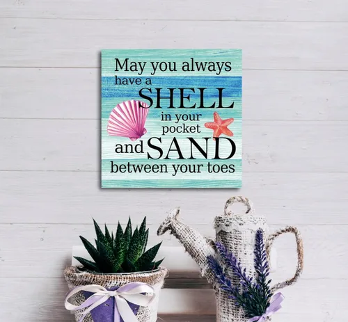 Miniatura 5 de Letrero de madera con texto en inglés "May You Always Have a Shell in Your Pocket and Sand between Your Toes", letrero de playa de madera, Signo