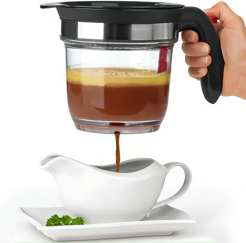 Miniatura 8 de IVYHOME Separador de grasa de plástico de 4 tazas con liberación inferior, separador de salsa para cocinar, colador de grasa de sopa y aceite, taza