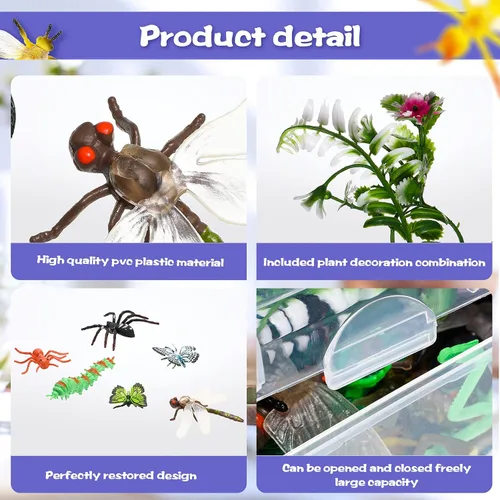 Miniatura 3 de Gejoy 75 piezas de insectos falsos de plástico, varios insectos, figuras realistas de insectos espeluznantes al azar con caja de almacenamiento
