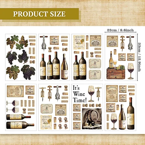 Miniatura 2 de 8 hojas de calcomanías de pared para botella de vino, calcomanías de pared de frutas de uva, decoración de cocina, calcomanías de cata de vinos