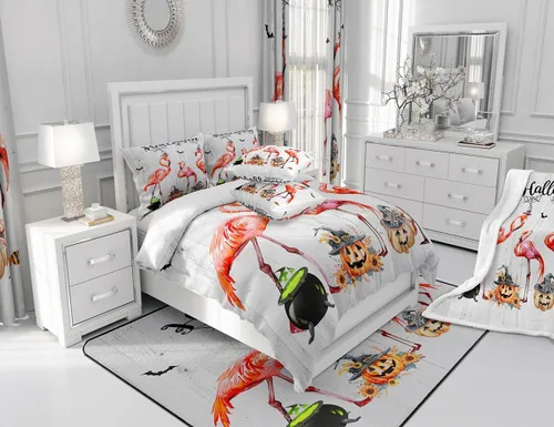Miniatura 5 de Manfei Manta de Halloween de flamenco rosa para sofá, manta de otoño con hojas de girasol y calabaza para decoración de habitación de niños y niñas