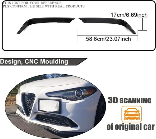 Miniatura 5 de Canards delanteros de fibra de carbono real para Alfa Romeo Giulia Base Sedan 2015-2023 divisor de luz antiniebla Canard parachoques delantero faro