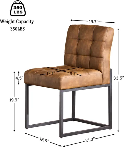 Miniatura 2 de GrandNoor Juego de 4 sillas de comedor de piel sintética color café, sillas de comedor modernas de mediados de siglo sin reposabrazos, silla