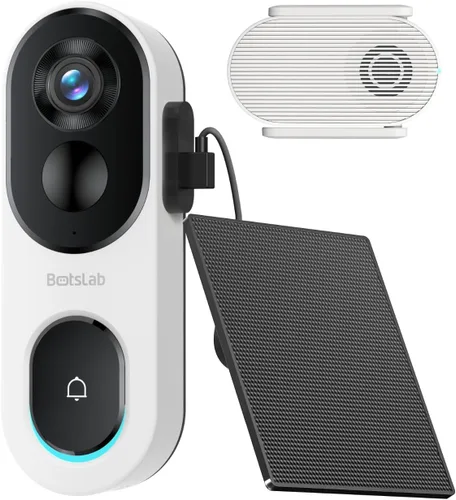 BOTSLAB - Timbre inalámbrico con energía solar, no requiere suscripción, timbre de video 2K con vista de la cabeza a los pies, detección de
