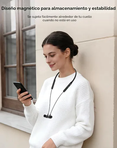 Miniatura 9 de Auriculares Bluetooth con banda para el cuello, auriculares inalámbricos Bluetooth 6.0 con micrófono, luz cómoda, graves profundos, tiempo de Negro