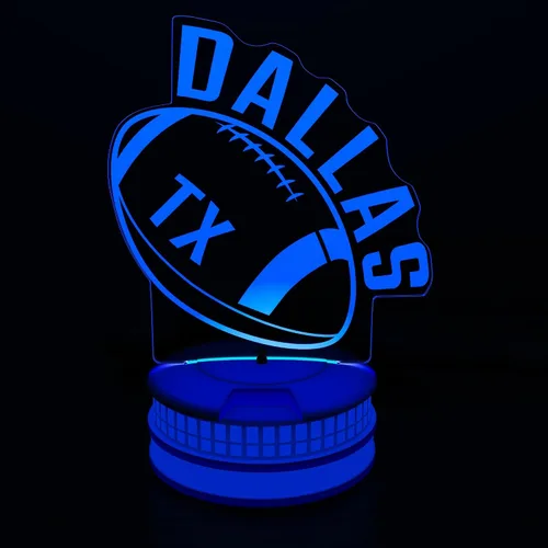CLORURBANLIVE lámpara nocturna 3D de fútbol de Dallas, lámpara de ilusión 3D con control remoto, 16 opciones de color, iluminación decorativa