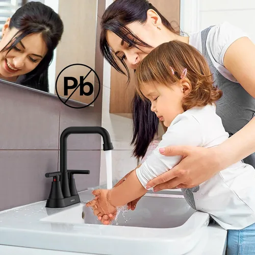 Miniatura 8 de Grifo de Lavabo de Baño Negro Mate, Hurran Grifos de Baño de 4 Pulgadas para Lavabo de 3 Orificios con Desagüe Pop-up y Líneas de Suministro, Grifo