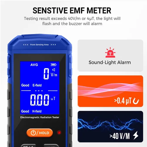 Miniatura 3 de Medidor EMF recargable, detector de campo electromagnético de mano con LCD digital, adecuado para inspecciones EMF en el hogar y al aire libre
