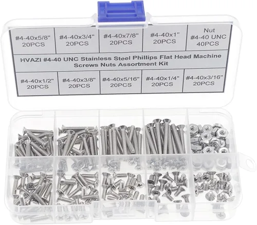 Miniatura 10 de 8#-32 304 Juego surtido de tornillos Phillips de acero inoxidable de cabeza plana para máquina (8#-32)
