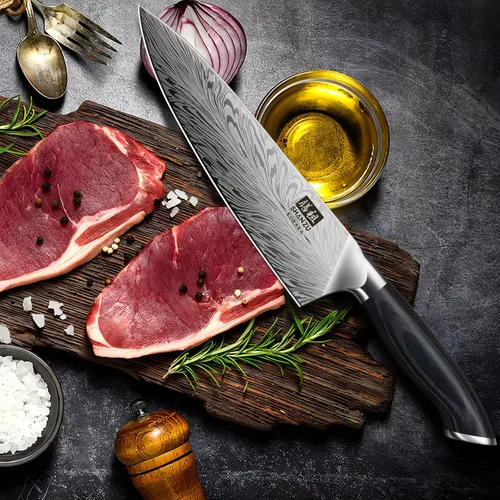 Miniatura 7 de SHAN ZU Cuchillo de chef en acero en polvo, cuchillo de cocina japonés de 8 pulgadas, cuchillos de chef ultra afilados, cuchillos japoneses de alto