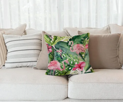 Miniatura 18 de Solekla Funda de almohada cuadrada de lino y algodón con flores blancas y negras, funda de cojín decorativa para sofá de 18 x 18 pulgadas Sl157
