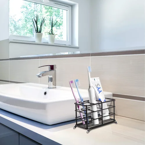 Miniatura 6 de HYRIXDIRECT Soporte para cepillos de dientes, chapado en negro, acero inoxidable a prueba de óxido, soporte para cepillo de dientes eléctrico