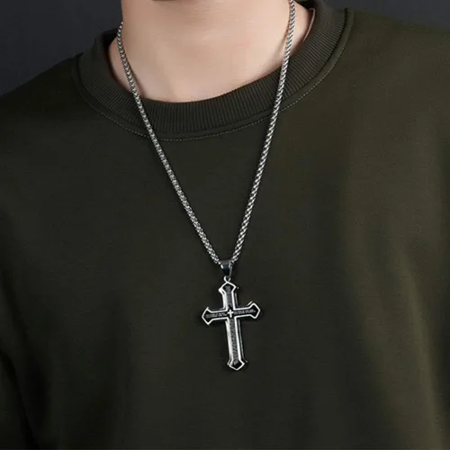 Miniatura 6 de OLEVS Collar con colgante de cruz para hombre, collar grande con colgante de cruz de acero inoxidable para hombres y mujeres