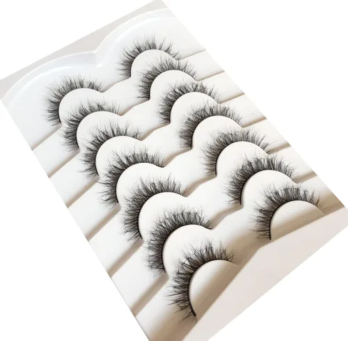 Miniatura 450 de Pooplunch - Pestañas postizas finas de visón sintético, estilo ojo de gato, naturales, cruzadas, tipo racimo, efecto 8D de volumen, tiras